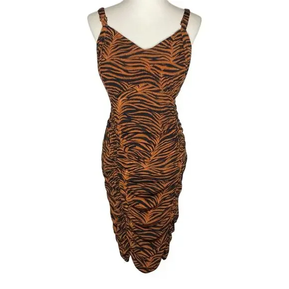 Torrid Studio Knit Shirred Bodycon Dress Brown Tiger Print 14 16 1X NWT Clubwear - Picture 2 of 16